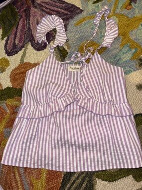 Peach Love California Light Purple & White Striped Top